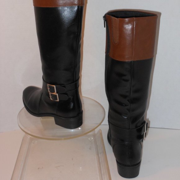 ARIZONA BLACK & BROWN LEATHER KNEE HIGH BOOTS - Picture 3 of 7